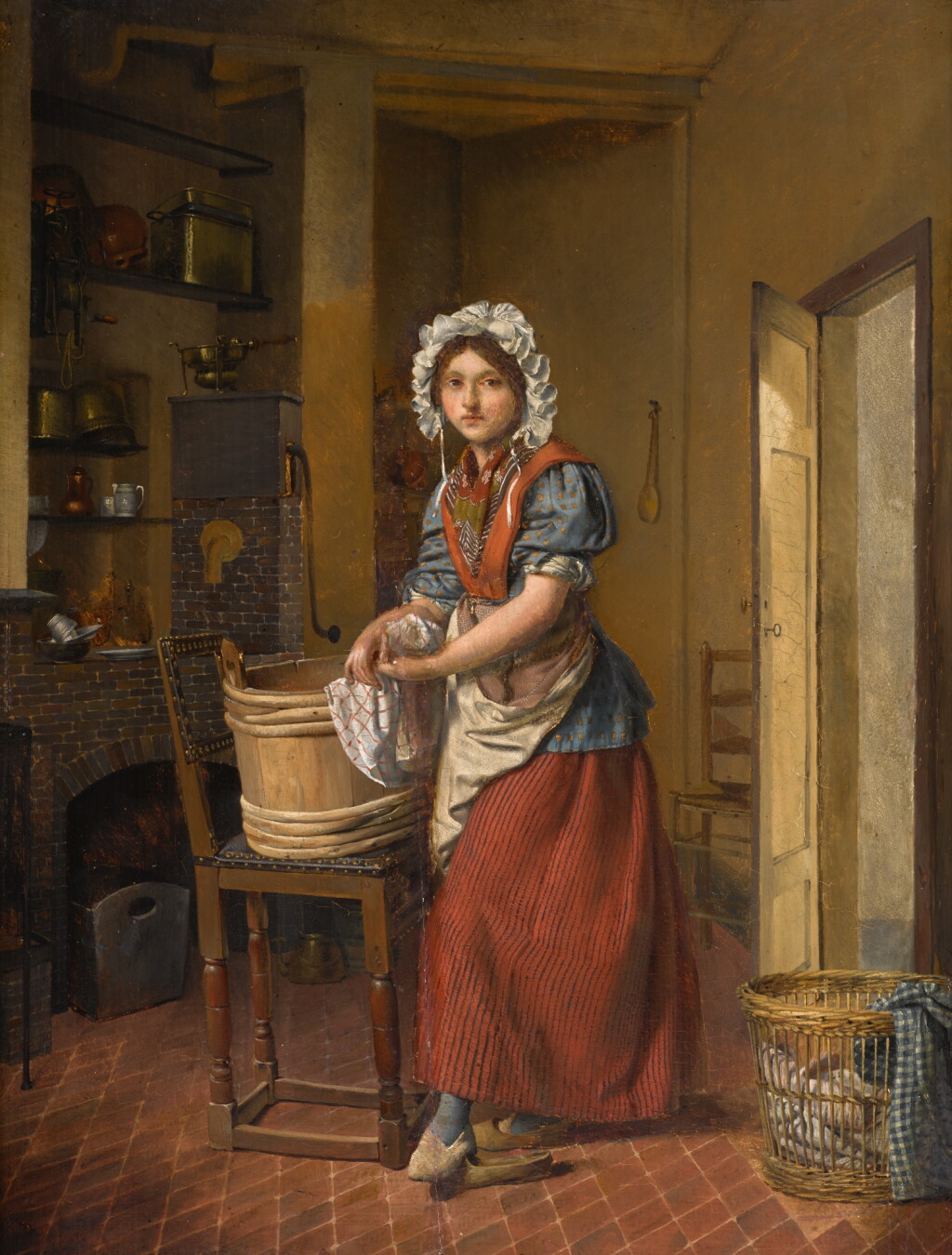 View full screen - View 1 of Lot 155. FRENCH SCHOOL, EARLY 19TH CENTURY | A LAUNDRY MAID IN AN INTERIOR.