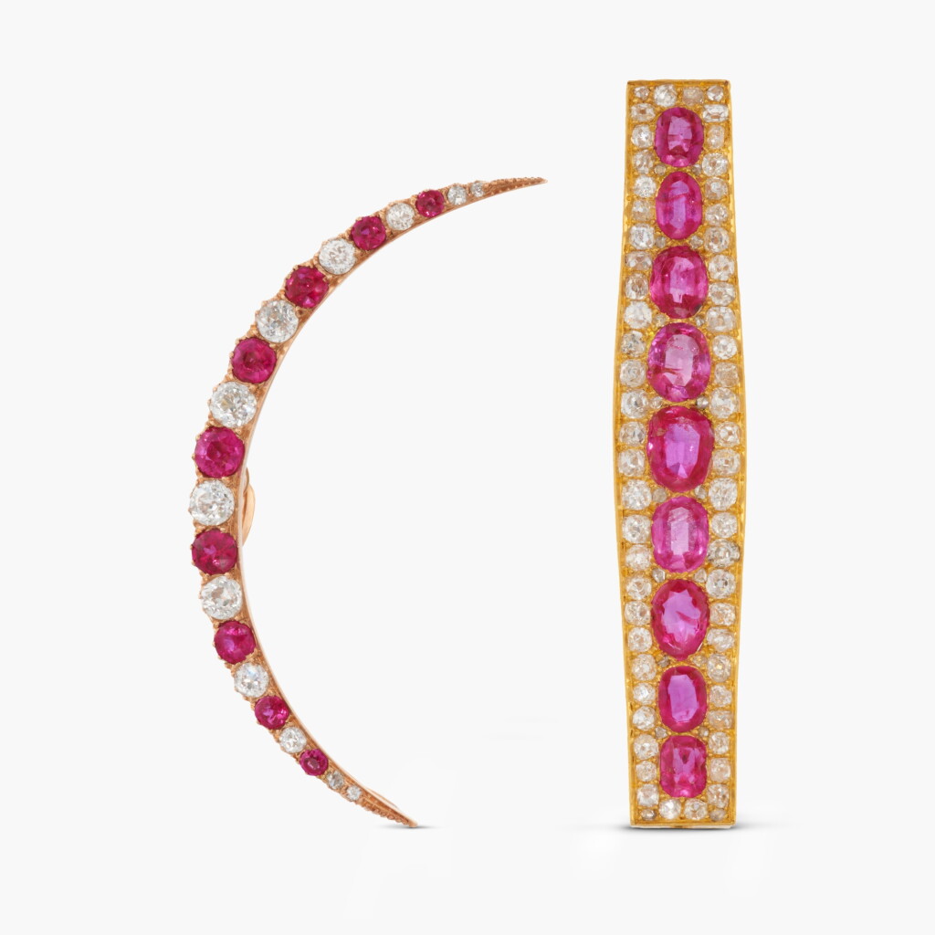 View full screen - View 1 of Lot 1013. Two Antique Ruby and Diamond Brooches.