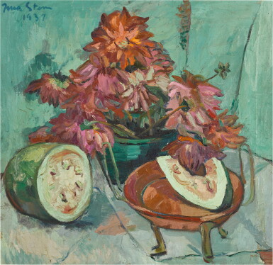 View full screen - View 1 of Lot 81. Still Life with Watermelon and Dahlias.