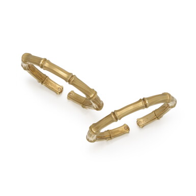 View full screen - View 1 of Lot 20. Pair of gold bangles, 'Bamboo'.