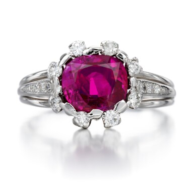 View full screen - View 1 of Lot 90. Ruby and diamond ring.