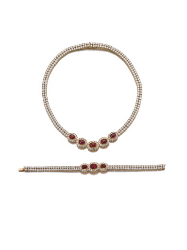 View full screen - View 1 of Lot 454. Ruby and diamond demi-parure.