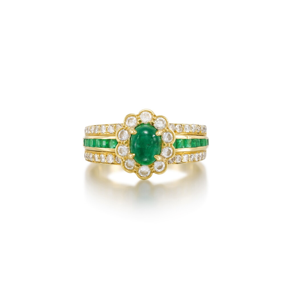 View full screen - View 1 of Lot 94. Emerald and Diamond Bombé Ring .