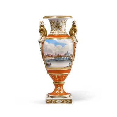View full screen - View 1 of Lot 97. A Chamberlain Worcester Tomato Red-Ground Topographical Vase, Circa 1825.