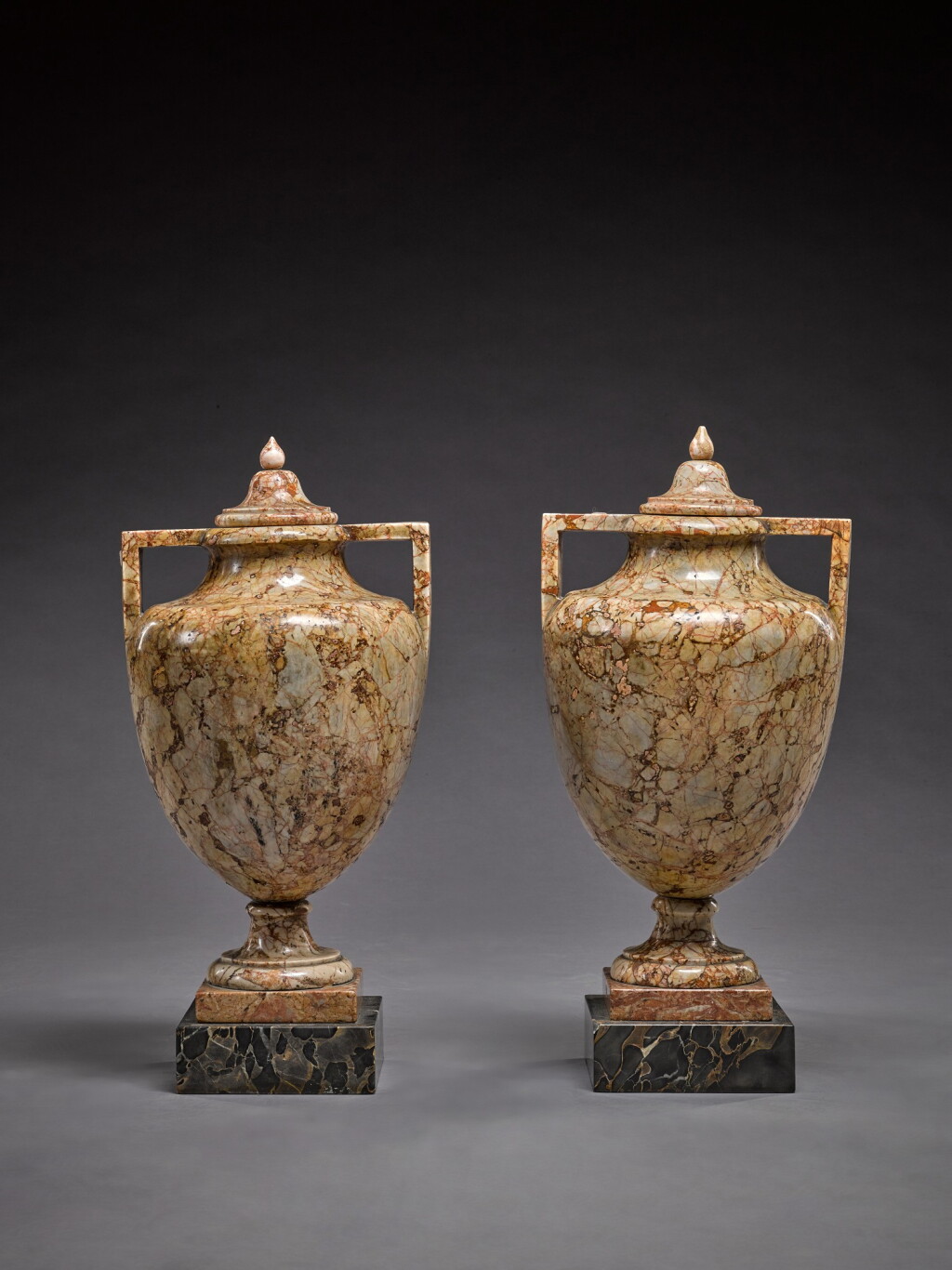 View full screen - View 1 of Lot 6. A pair of Italian giallo antico marble vases and covers, late 18th century.