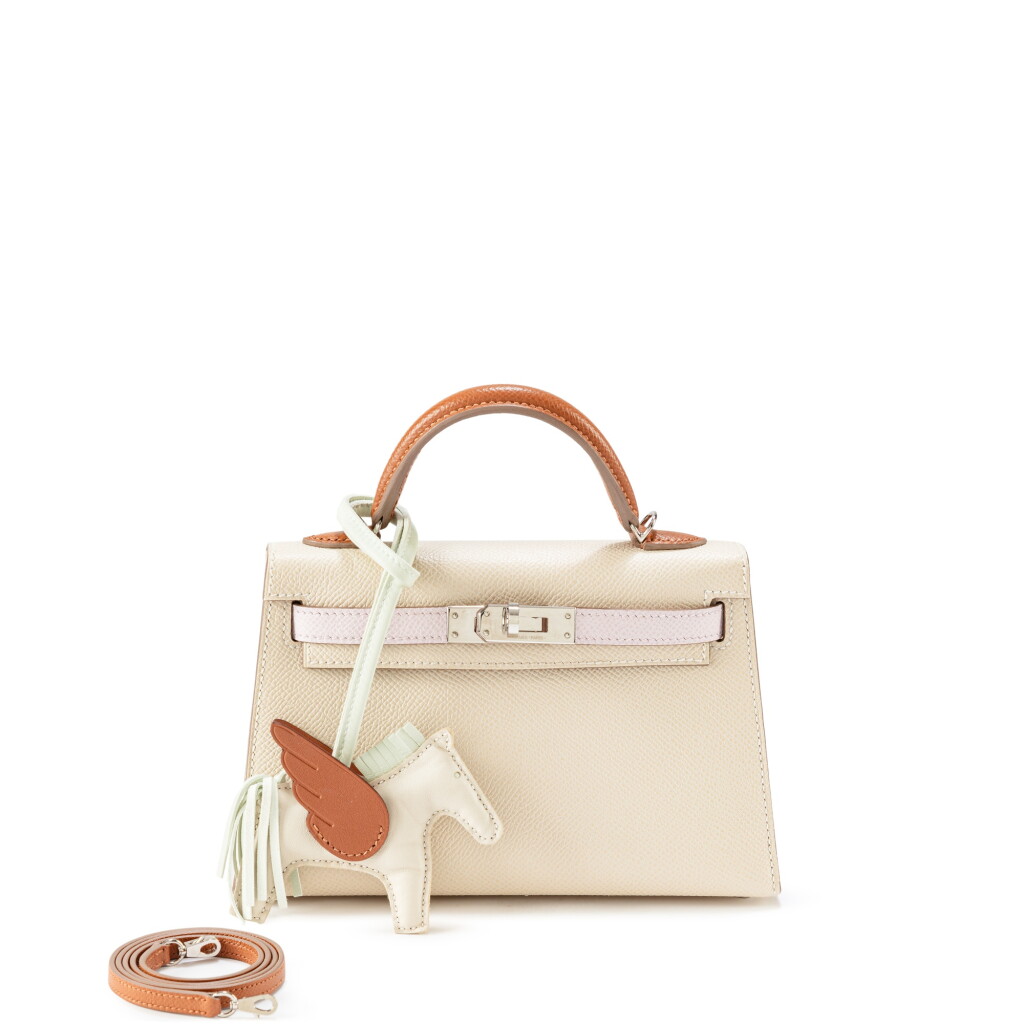 View full screen - View 1 of Lot 566. Limited Edition Craie, Mauve Pale and Gold Tri-Color Epsom Mini Kelly II 20 Palladium Hardware, 2023.