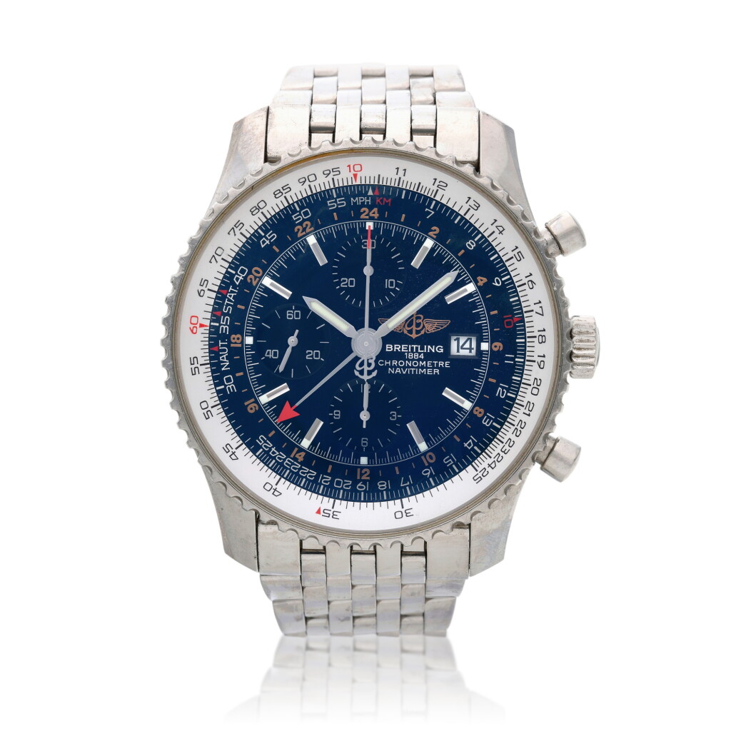 View full screen - View 1 of Lot 98. Reference A24322 Navitimer, A stainless steel dual time chronograph wristwatch with date and bracelet, Circa 2007.