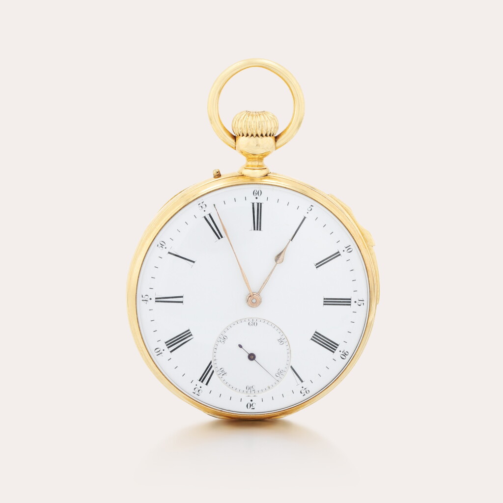 View full screen - View 1 of Lot 408. Montre de poche en or jaune à répétition des quarts | Yellow gold open-faced pocket watch quarter repeater Vers 1900 | Circa 1900.