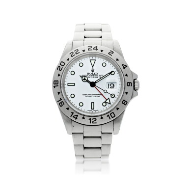 View full screen - View 1 of Lot 554. ROLEX | REFERENCE 16570 EXPLORER II A STAINLESS STEEL AUTOMATIC WRISTWATCH WITH 24-HOUR INDICATION, DATE, AND BRACELET, CIRCA 1998.