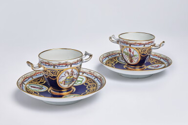 View full screen - View 1 of Lot 209. Two Sèvres Porcelain Revolutionary Cups and Stands (Gobelet à anses étrusques), circa 1795.