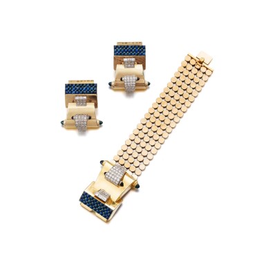 View full screen - View 1 of Lot 119. Demi-parure saphirs et diamants | Sapphire and diamond demi-parure.