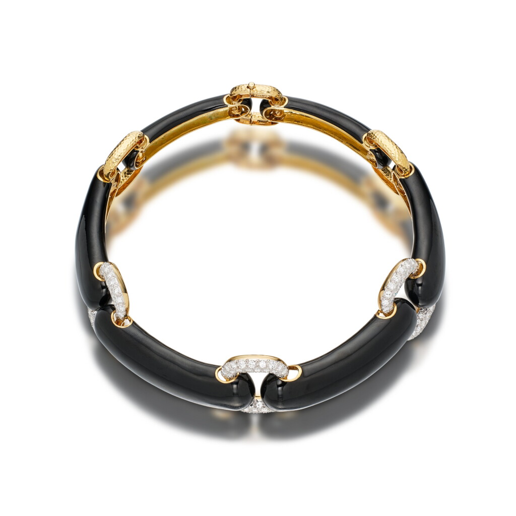 View full screen - View 1 of Lot 356. Gold, Enamel and Diamond 'Hot Dog' Necklace.