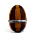A large Victorian silver-mounted egg-shaped parquetry box and cover, John Batson & Son, London, 1892