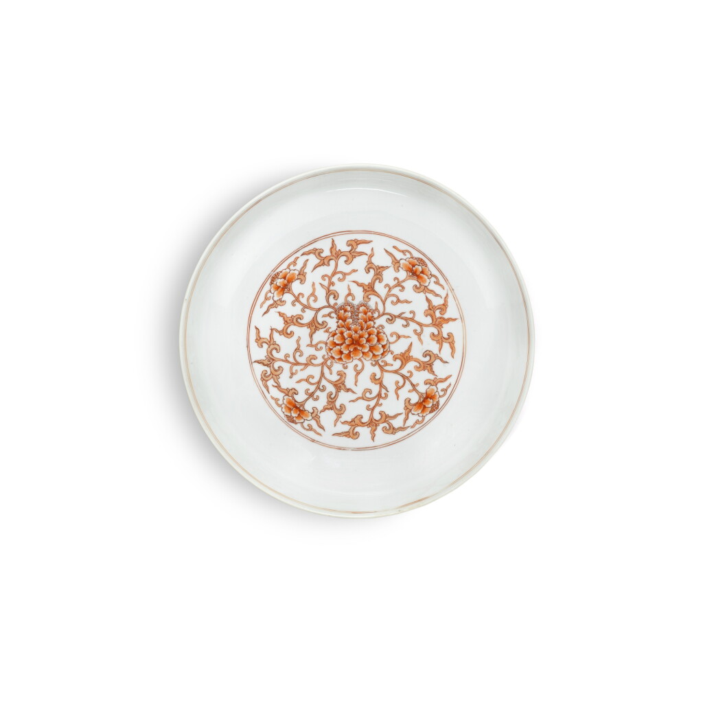 View full screen - View 1 of Lot 37. A rare iron-red decorated 'floral' dish, Mark and period of Kangxi.