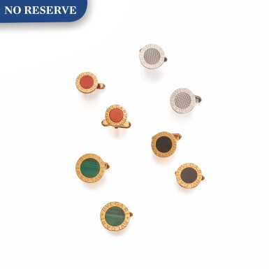 View full screen - View 1 of Lot 459. Bulgari | Four Pairs of Gold and Hardstone Cufflinks.