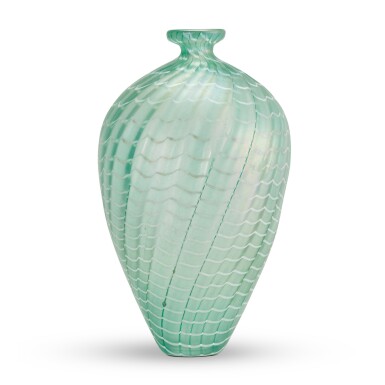 View full screen - View 1 of Lot 1543. A Swedish green and opalescent blown-glass vase by Bertil Vallien for Kosta Boda, 20th century.