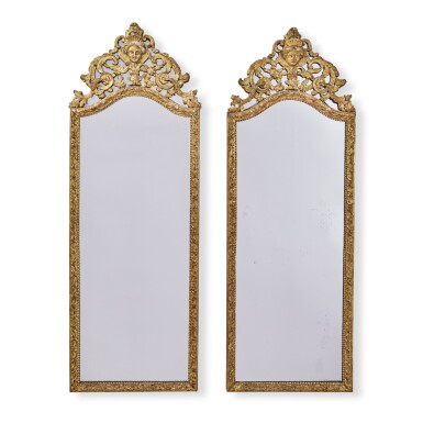 View full screen - View 1 of Lot 69. A Pair of Régence Carved Giltwood Mirrors, Circa 1725 .