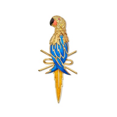 View full screen - View 1 of Lot 4. Enamel, Yellow Sapphire, Ruby and Coral Clip-Brooch, France.