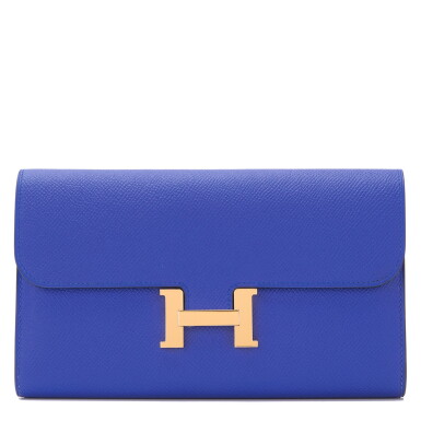 View full screen - View 1 of Lot 10. Hermès Bleu Electric Constance Long Wallet of Epsom Leather with Gold Hardware.