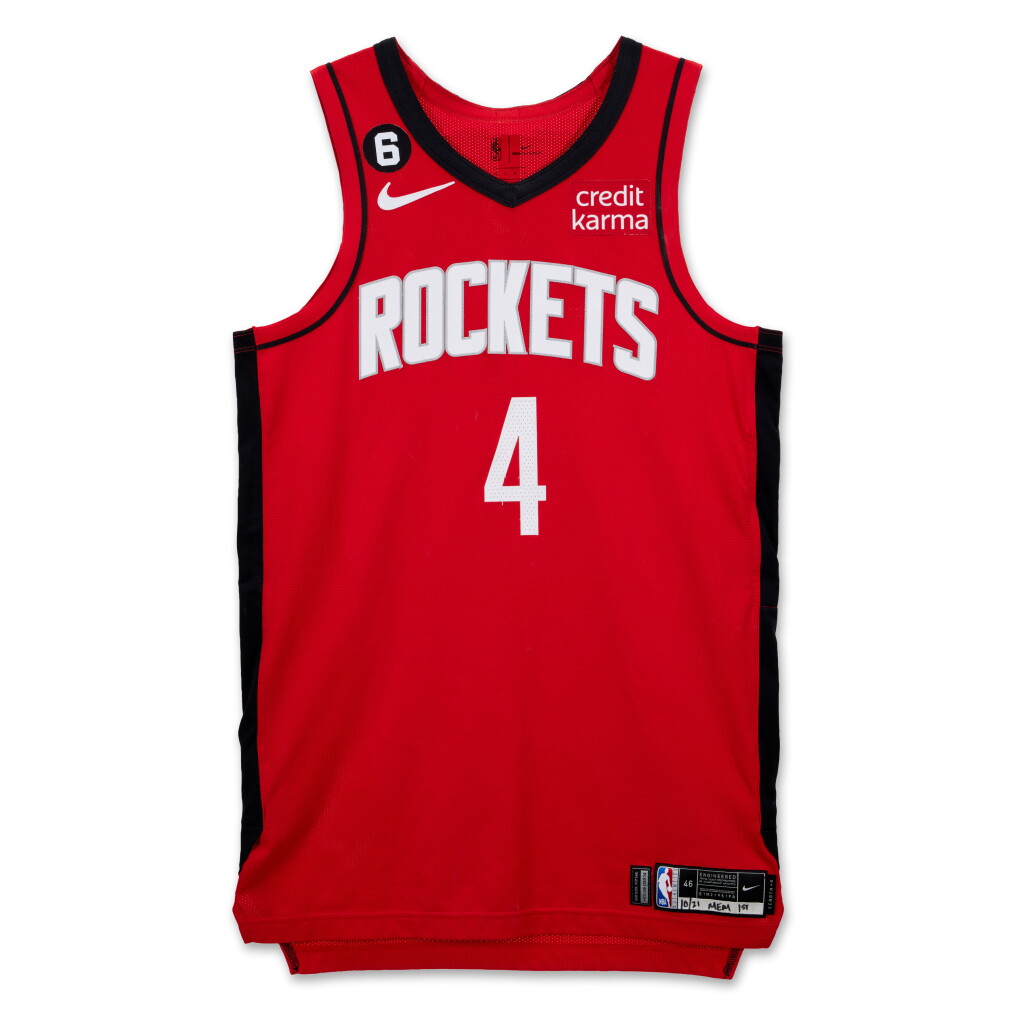 View full screen - View 1 of Lot 9. Jalen Green Houston Rockets 2022-2023 Game Worn Home Jersey.