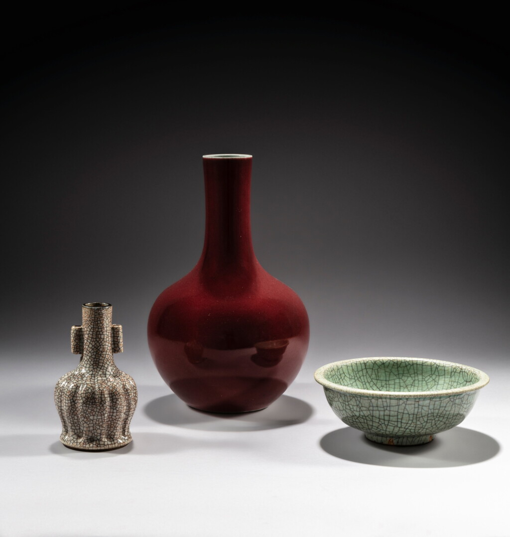 View full screen - View 1 of Lot 117. A group of three monochrome-glazed wares, Qing dynasty.