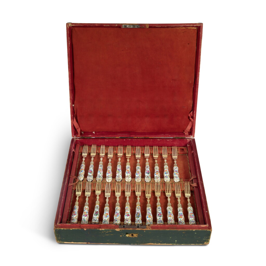 View full screen - View 1 of Lot 130. A Continetal Gilt-Metal-Mounted Porcelain Flatware Set for Twenty-Four, Second-Half 19th Century.