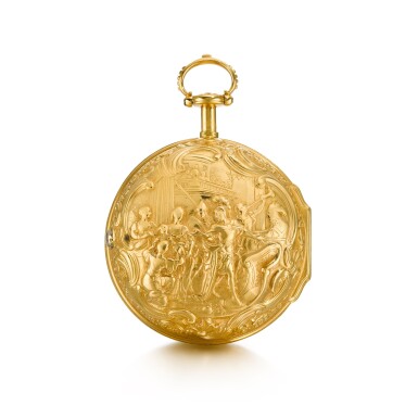 View full screen - View 1 of Lot 1312. A fine gold quarter repeating pair cased repoussé cylinder watch Circa 1759-61, no. 4764.