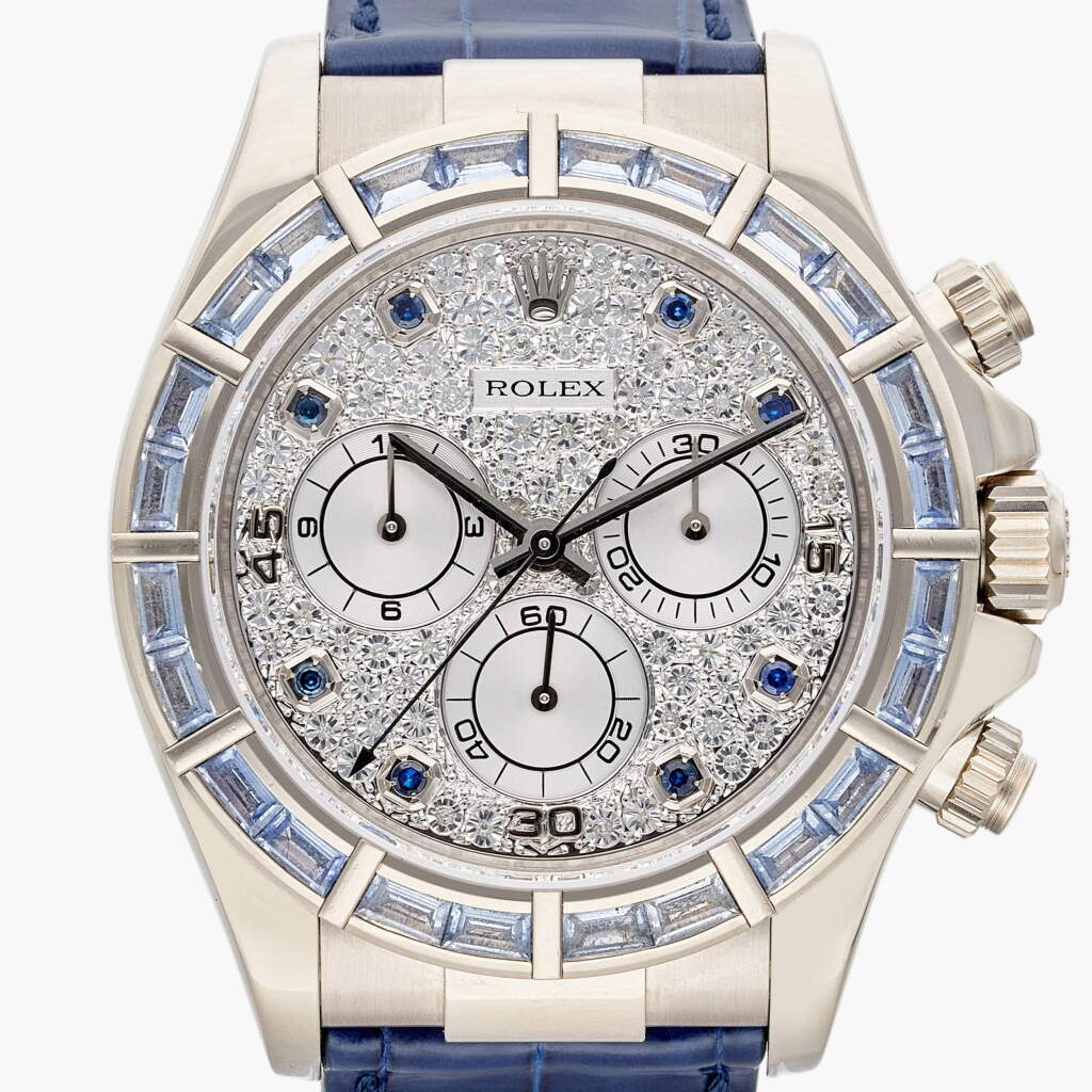 View full screen - View 1 of Lot 126. Reference 116589SACI Daytona | A white gold, sapphire and diamond-set chronograph wristwatch, Circa 2000.