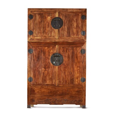 View full screen - View 1 of Lot 729. A MASSIVE 'HUANGHUALI'-VENEERED SQUARE-CORNER COMPOUND CABINET, QING DYNASTY, 19TH CENTURY.