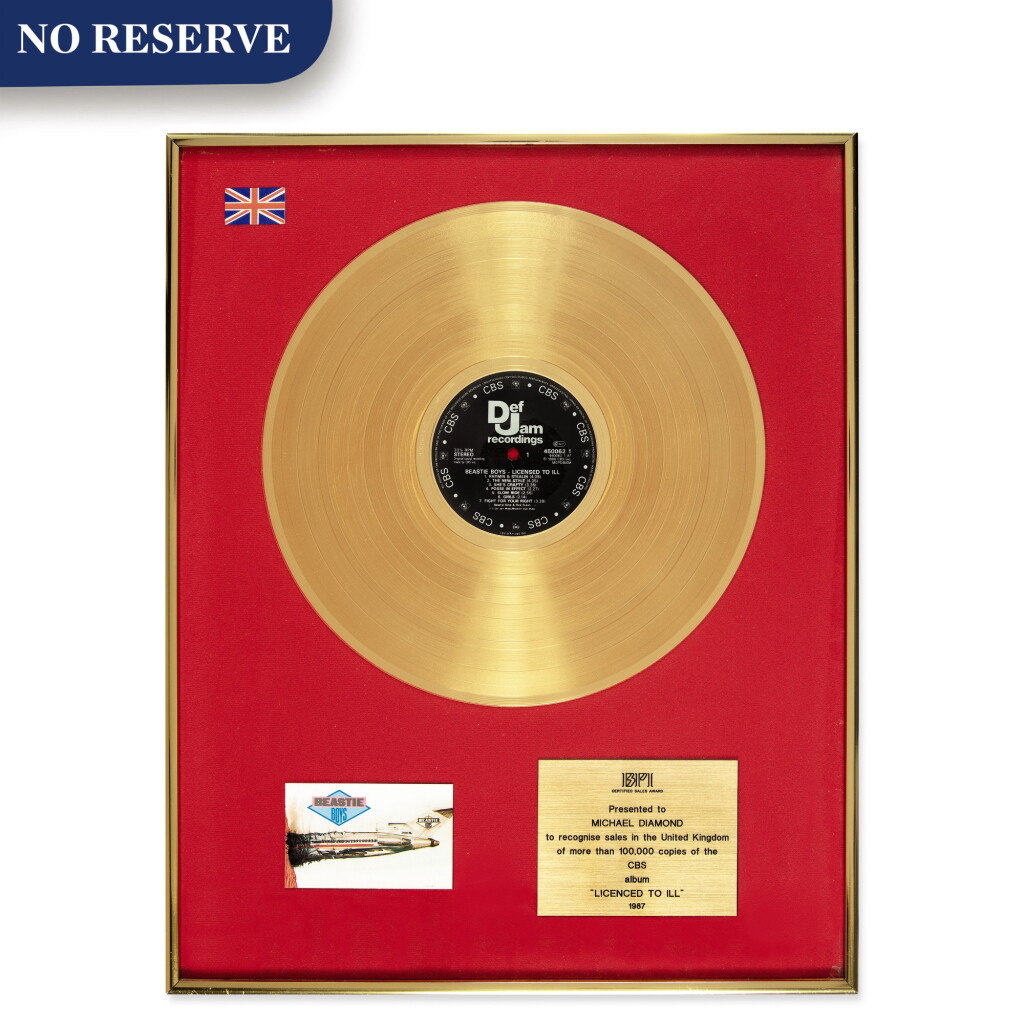 View full screen - View 1 of Lot 304. BPI 1987 Gold Sales Award presented to Michael Diamond for the 1986 Beastie Boys album "Licensed to Ill".