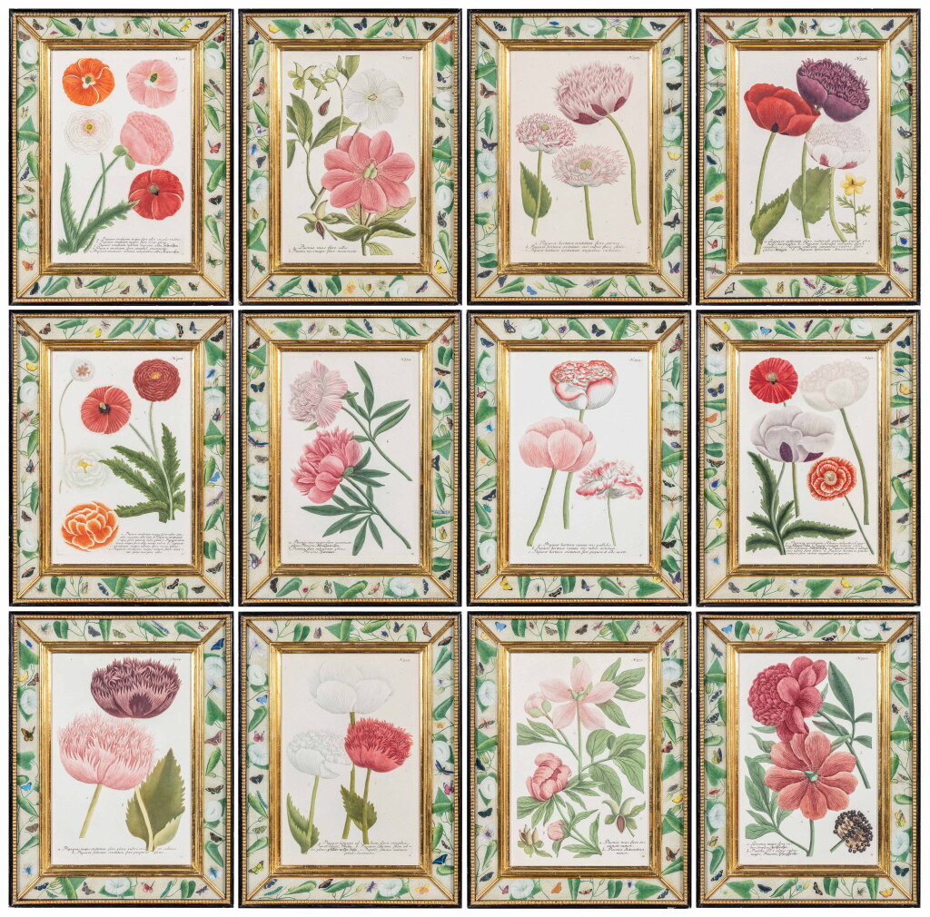 View full screen - View 1 of Lot 720. A set of twelve German hand-coloured floral engravings, mid-18th century.