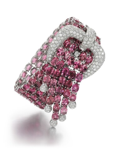 View full screen - View 1 of Lot 133. PINK TOURMALINE AND DIAMOND BRACELET, 'FANTASY', LEGNAZZI.