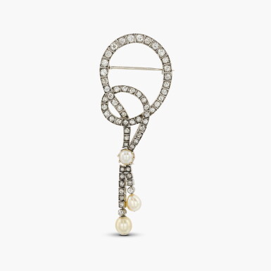 View full screen - View 1 of Lot 178. Cultured Pearl and Diamond Brooch.