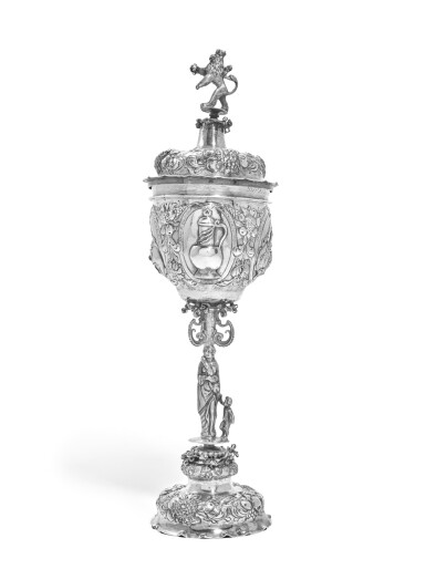 View full screen - View 1 of Lot 17. The 'Flaschner Gessel' (Tinsmiths) cup. A German parcel-gilt standing cup and cover, Johan Eissler, Nuremburg, 1670.