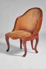 An Italian Rococo Kingwood and Tulipwood Parquetry Fauteuil de Bureau, Rome, Third Quarter 18th Century