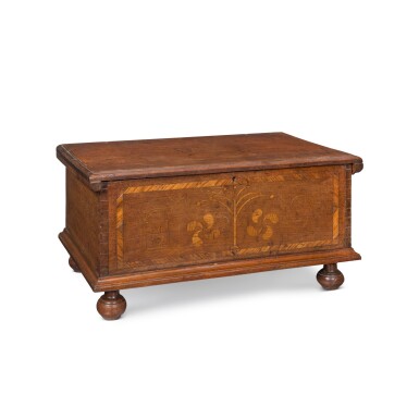 View full screen - View 1 of Lot 177. Very Fine and Rare William and Mary Line-and-Berry-Inlaid Walnut Bible Box, probably London Grove area, Chester County, Pennsylvania, Dated 1776.