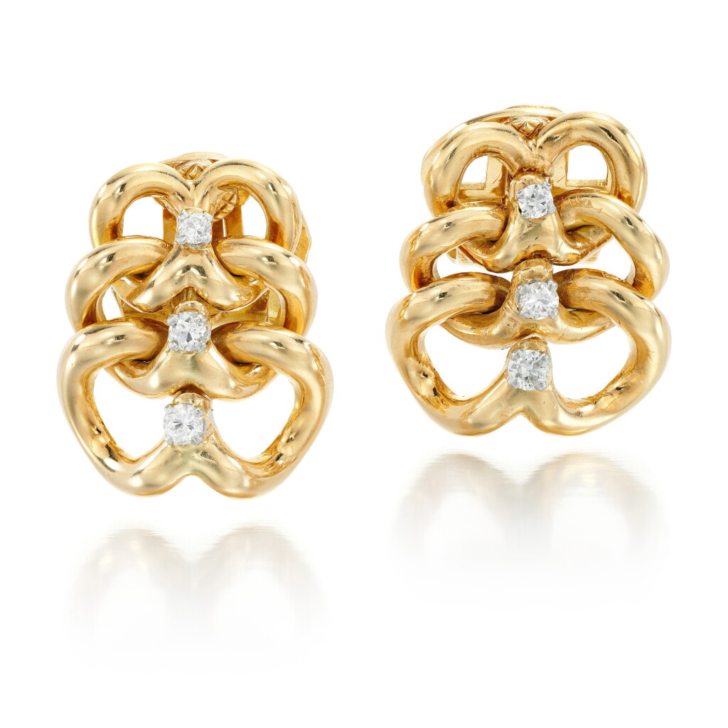 View full screen - View 1 of Lot 29. VAN CLEEF & ARPELS | PAIR OF DIAMOND EARRINGS.