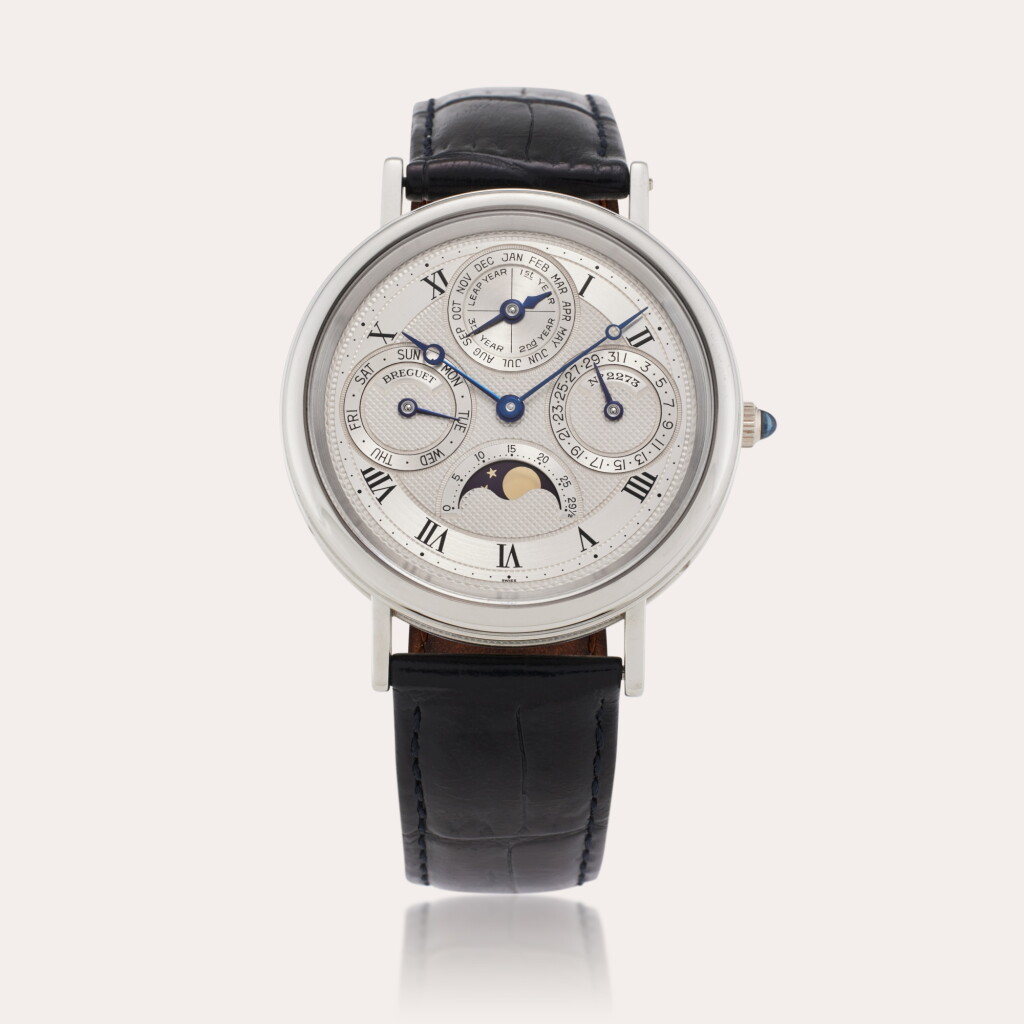 View full screen - View 1 of Lot 300. Reference 3050 Classique | A platinum automatic perpetual calendar wristwatch with moon phases, Circa 1995.
