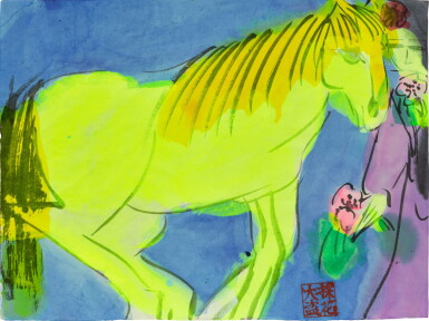 View full screen - View 1 of Lot 1063. Walasse Ting 丁雄泉 | Lady and a horse 女人與馬.