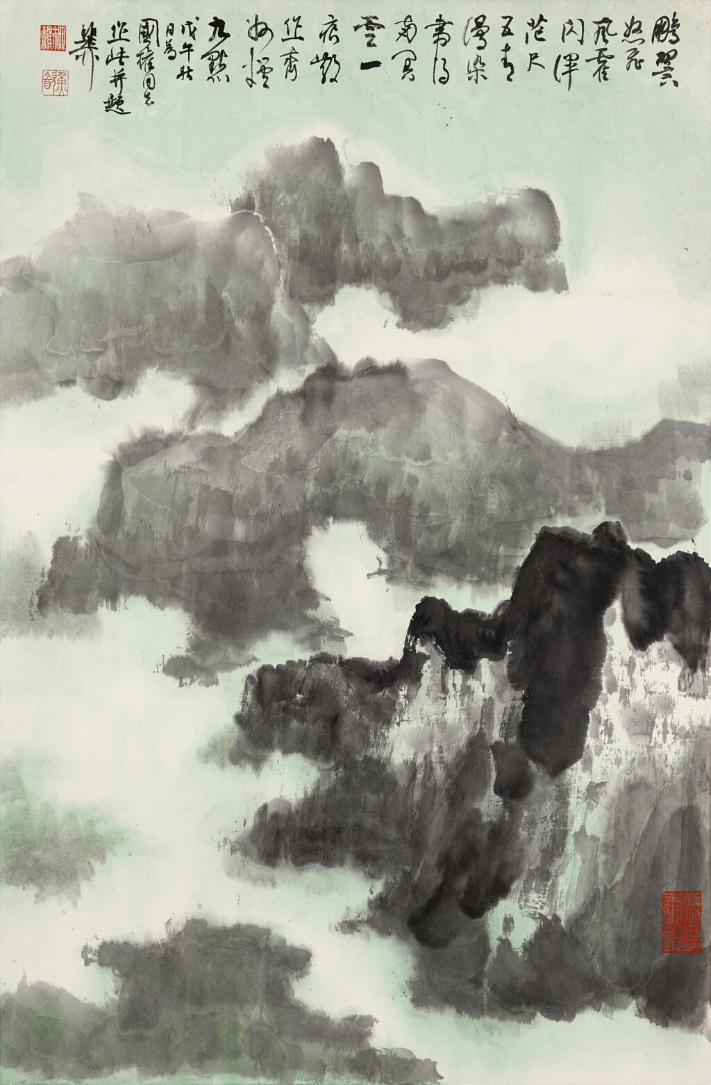 View full screen - View 1 of Lot 3150. 謝稚柳 翠染層巒 | Xie Zhiliu, Verdant Mountains in Mist.