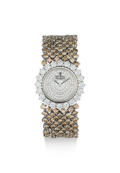 View full screen - View 1 of Lot 8243. THE ROYAL DIAMOND | REFERENCE BA 15 A WHITE GOLD, DIAMOND AND BROWN DIAMOND-SET BRACELET WATCH, CIRCA 2000.