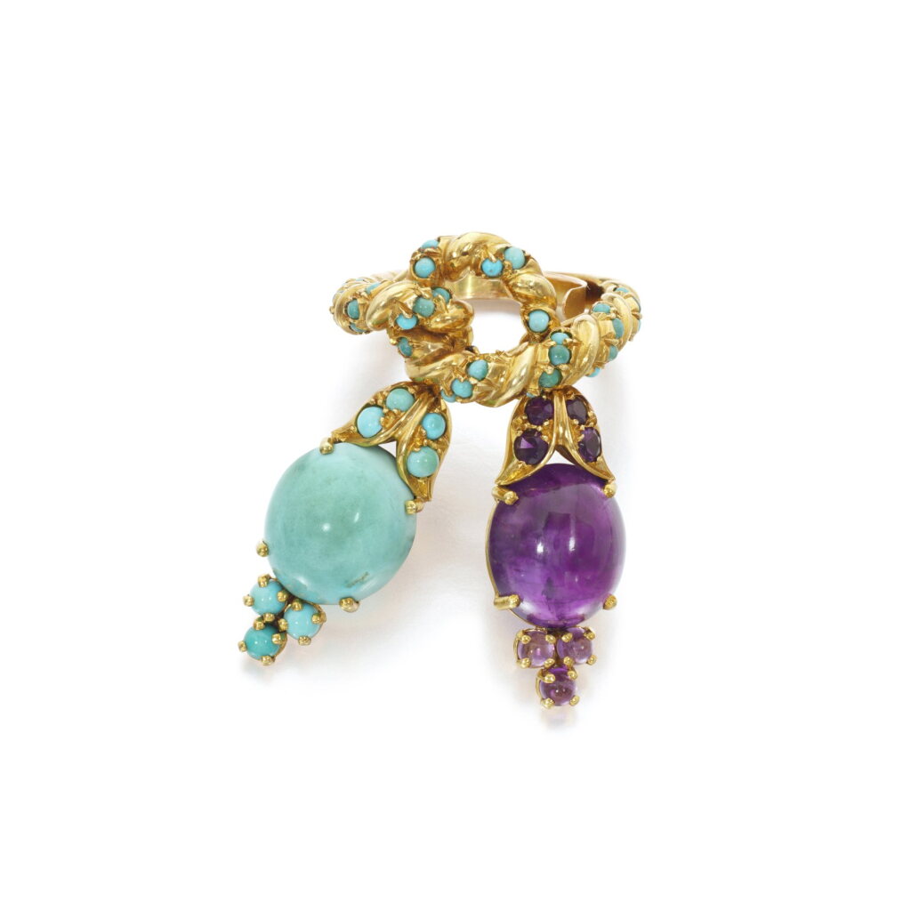 View full screen - View 1 of Lot 1007. Turquoise and amethyst ring, 'Nœud', circa 1965.