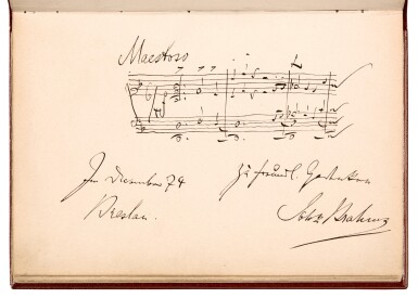 View full screen - View 1 of Lot 1. Album of Max Kalbeck, including musical quotations by Brahms, Puccini, Strauss, Grieg, Saint-Saëns and others, 1873-1900.