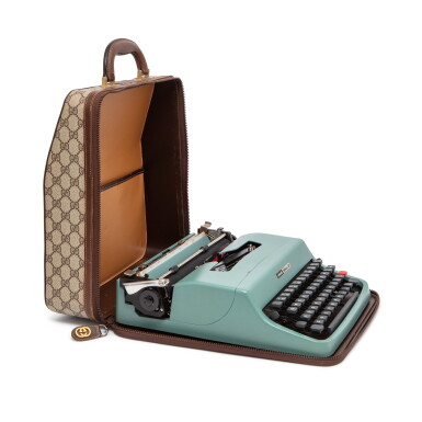 View full screen - View 1 of Lot 172. Brown GG Canvas and Green Olivetti Lettera 32 Typewriter and Case, 1960's.