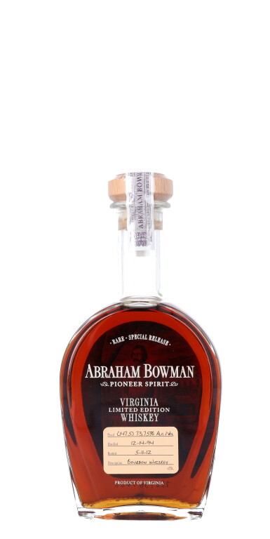 View full screen - View 1 of Lot 249. Abraham Bowman Barrel Strength Bourbon 147.5 proof 1994 (1 BT75).