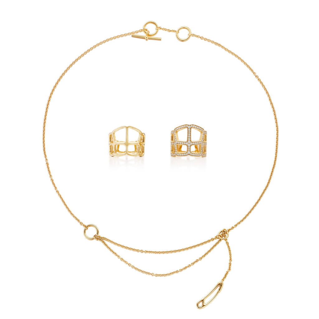 View full screen - View 1 of Lot 5706. Set of 3 18K Rose Gold Niloticus Ombre Ring, 18K Rose Gold and Diamond Niloticus Ombre Ring and 18K Rose Gold Chaine d'Ancre Punk Necklace.