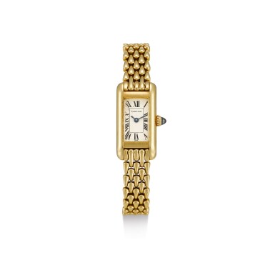 View full screen - View 1 of Lot 8219. CARTIER | TANK, REFERENCE 828'006 A YELLOW GOLD WRISTWATCH WITH BRACELET, CIRCA 1993.