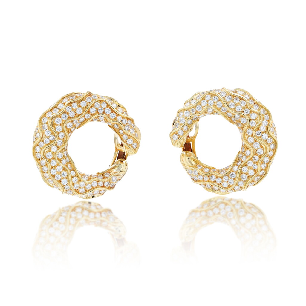 View full screen - View 1 of Lot 266. Pair of diamond ear clips | Paire de clips d'oreille diamants.