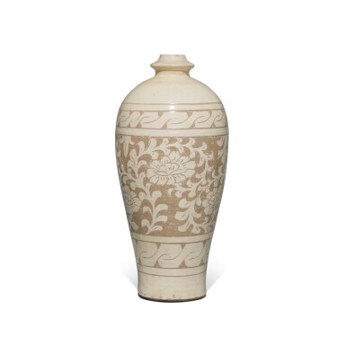 View full screen - View 1 of Lot 954. A 'Cizhou' sgraffiato 'floral' vase, Northern Song / Jin dynasty | 北宋 / 金 磁州窰系白釉剔花纏枝花卉紋梅瓶.