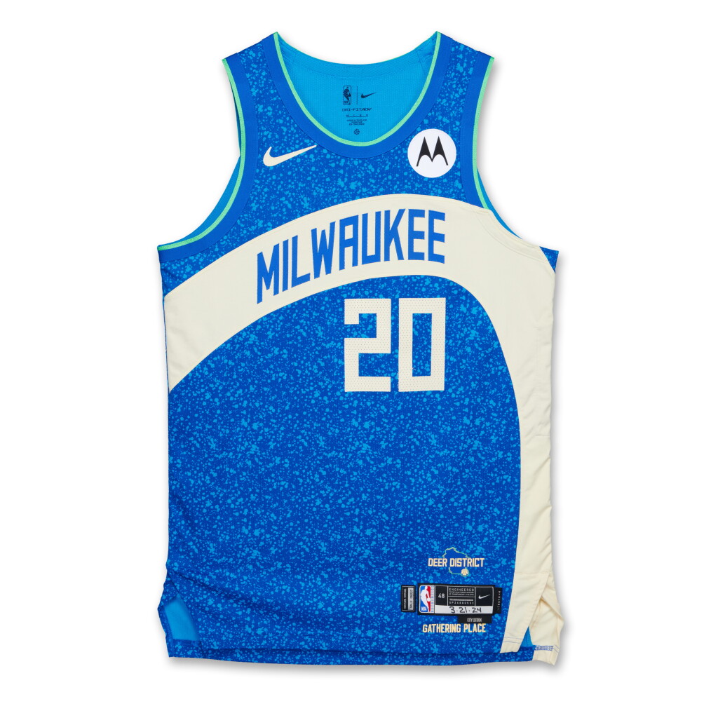 View full screen - View 1 of Lot 114. AJ Green Milwaukee Bucks 2023-2024 Game Worn City Edition Jersey .